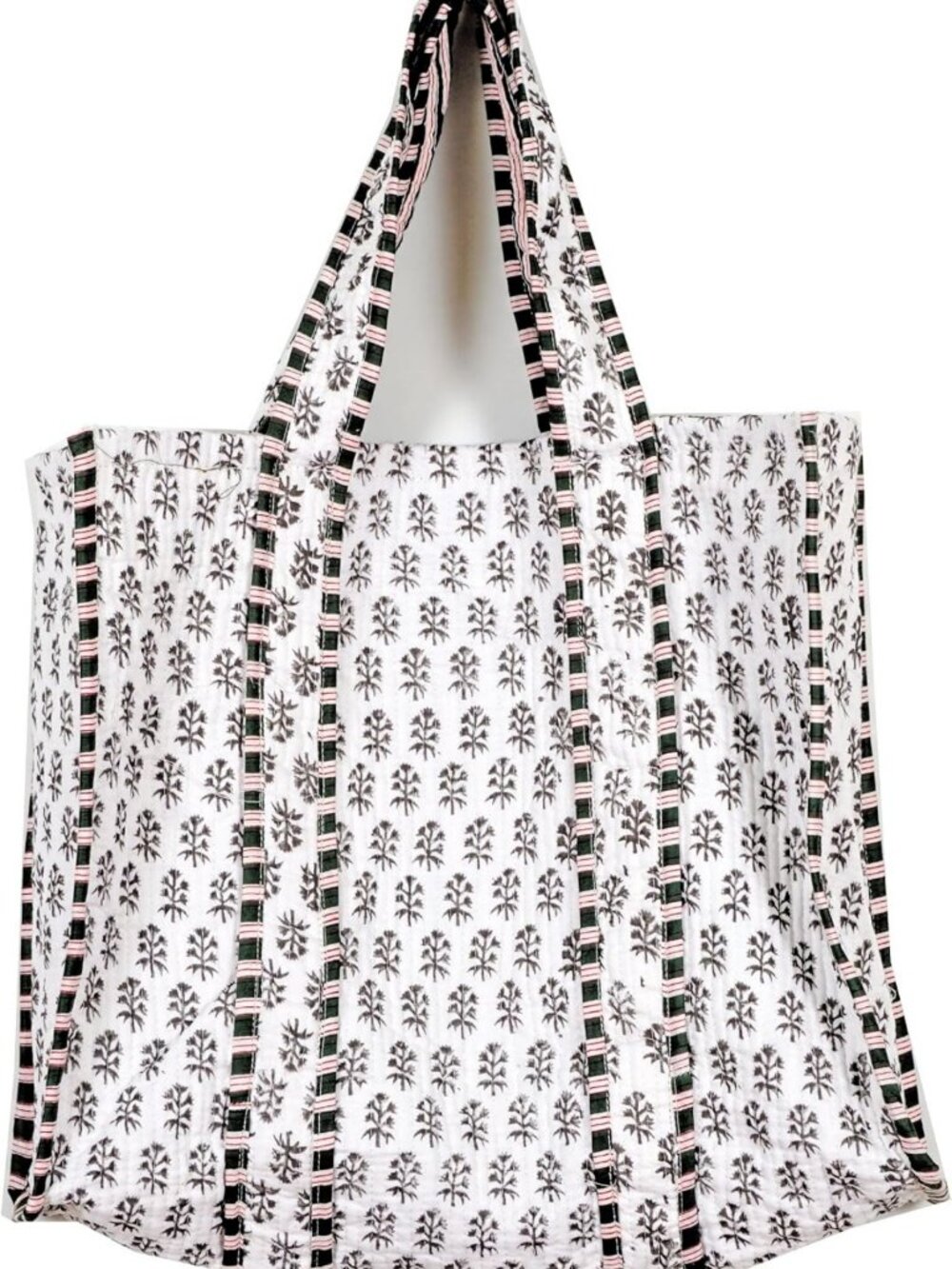 Reversible Large Floral Tote Bag - Handprinted Quilted Cotton, Multicolor Design
